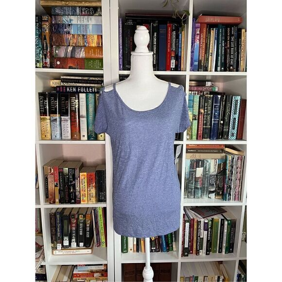 Athleta Heather Blue Scoop Neck Cut-Out Siro Mind Over Matter T-Shirt Small NWT - Picture 1 of 8